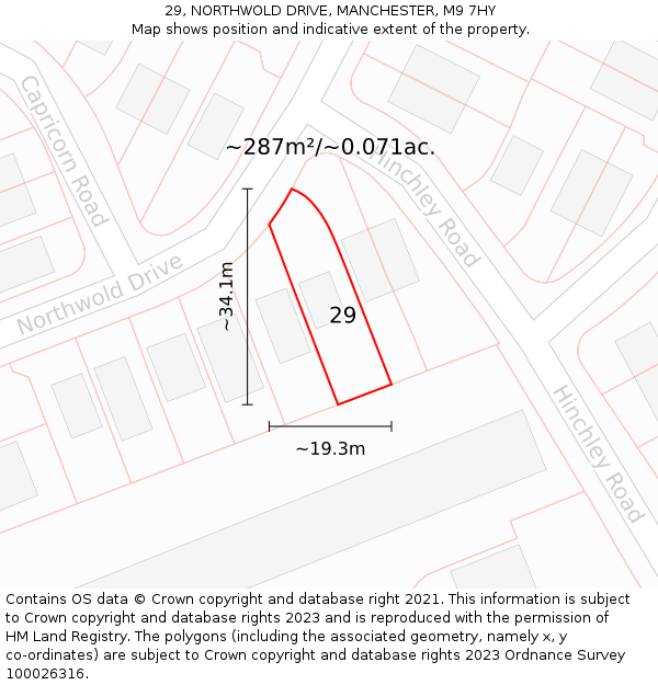 29, NORTHWOLD DRIVE, MANCHESTER, M9 7HY: Plot and title map