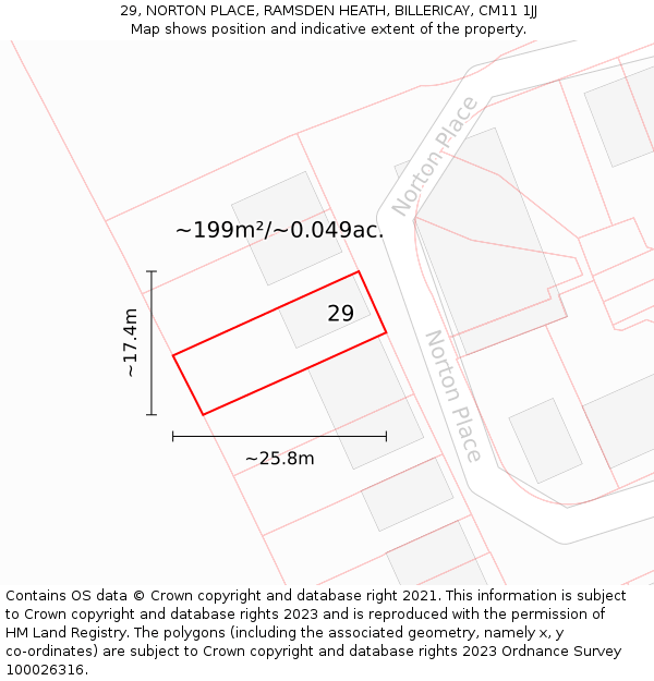 29, NORTON PLACE, RAMSDEN HEATH, BILLERICAY, CM11 1JJ: Plot and title map