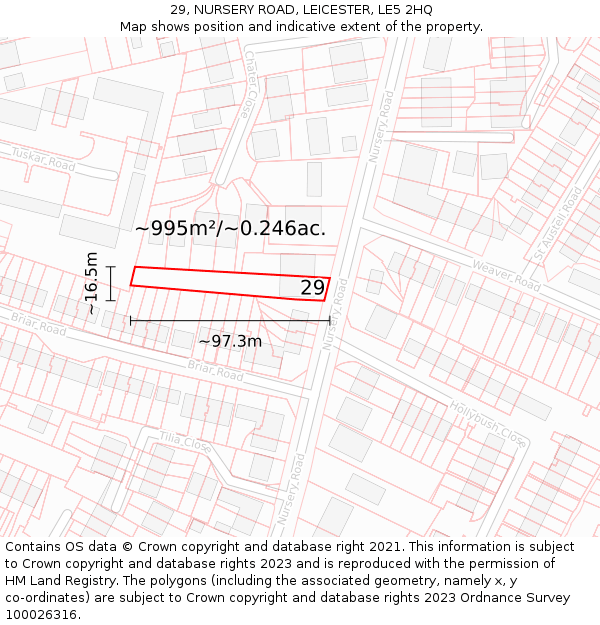 29, NURSERY ROAD, LEICESTER, LE5 2HQ: Plot and title map
