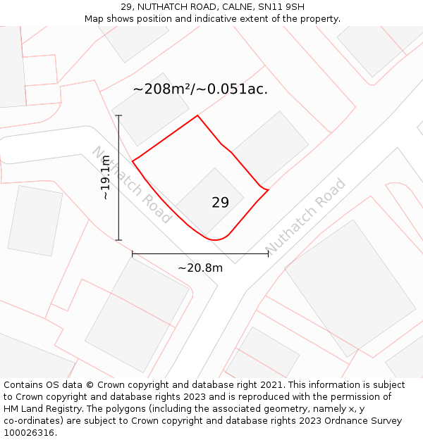 29, NUTHATCH ROAD, CALNE, SN11 9SH: Plot and title map