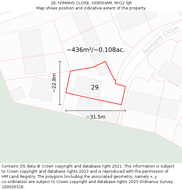 29, NYMANS CLOSE, HORSHAM, RH12 5JR: Plot and title map