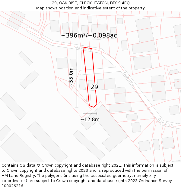 29, OAK RISE, CLECKHEATON, BD19 4EQ: Plot and title map