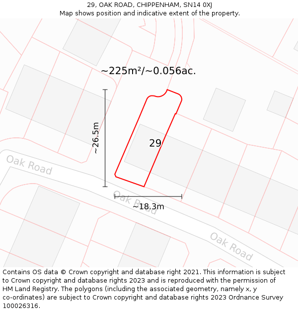 29, OAK ROAD, CHIPPENHAM, SN14 0XJ: Plot and title map