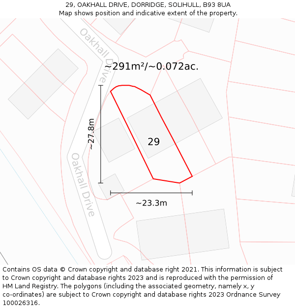 29, OAKHALL DRIVE, DORRIDGE, SOLIHULL, B93 8UA: Plot and title map