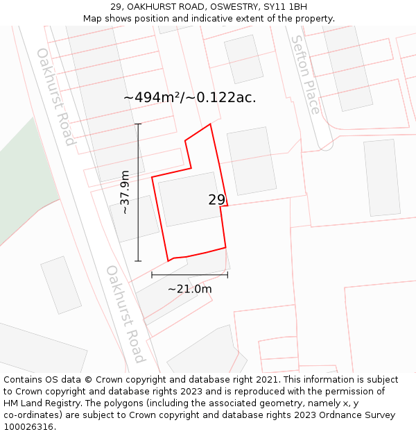 29, OAKHURST ROAD, OSWESTRY, SY11 1BH: Plot and title map