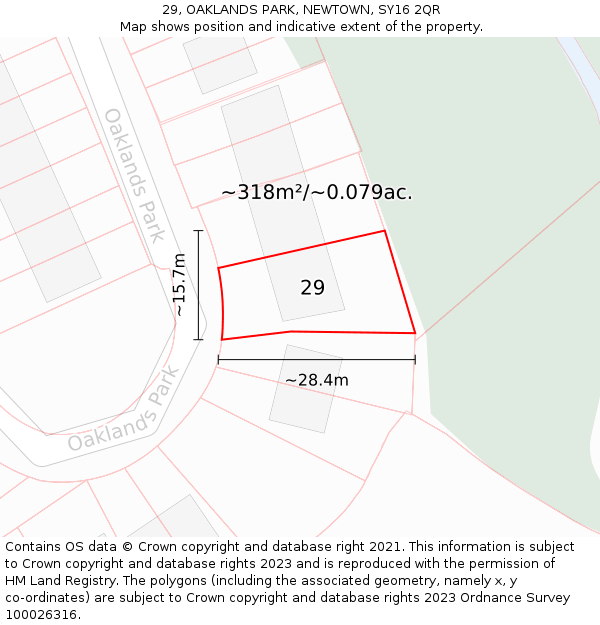 29, OAKLANDS PARK, NEWTOWN, SY16 2QR: Plot and title map