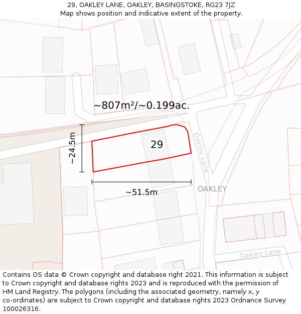 29, OAKLEY LANE, OAKLEY, BASINGSTOKE, RG23 7JZ: Plot and title map