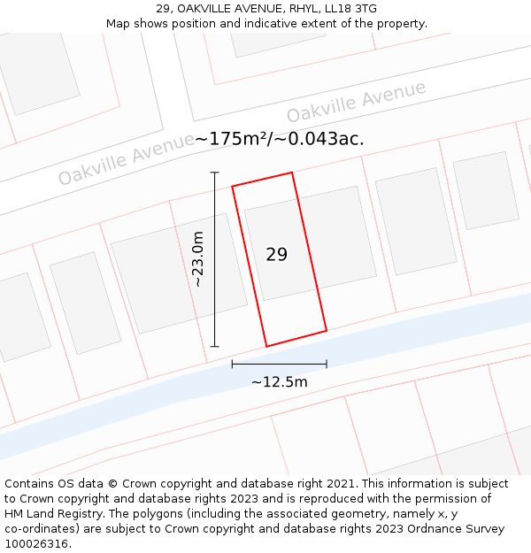 29, OAKVILLE AVENUE, RHYL, LL18 3TG: Plot and title map