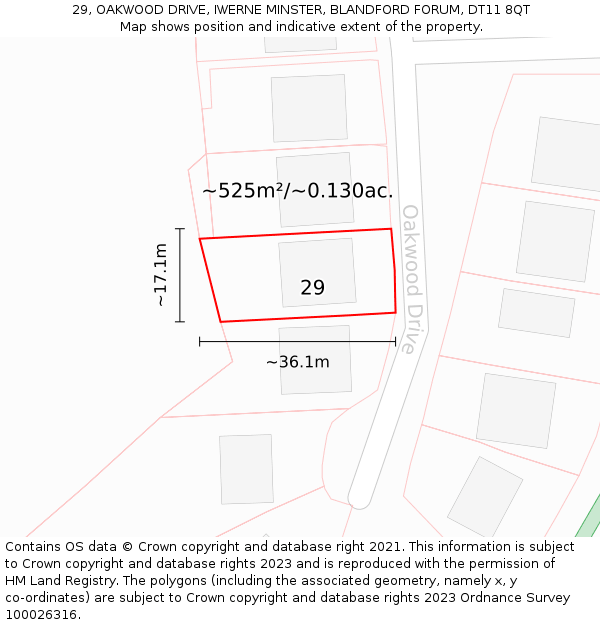 29, OAKWOOD DRIVE, IWERNE MINSTER, BLANDFORD FORUM, DT11 8QT: Plot and title map