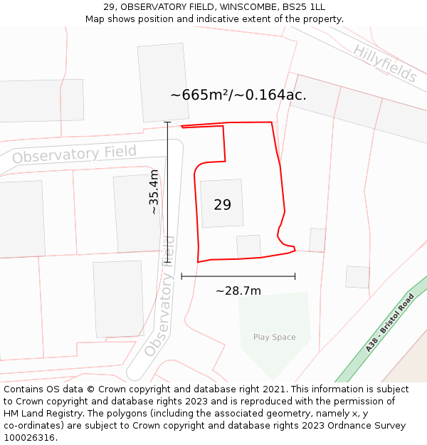 29, OBSERVATORY FIELD, WINSCOMBE, BS25 1LL: Plot and title map