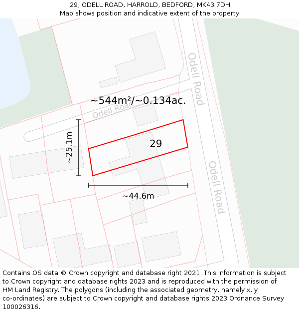 29, ODELL ROAD, HARROLD, BEDFORD, MK43 7DH: Plot and title map