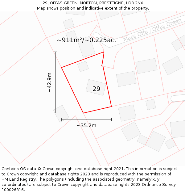 29, OFFAS GREEN, NORTON, PRESTEIGNE, LD8 2NX: Plot and title map