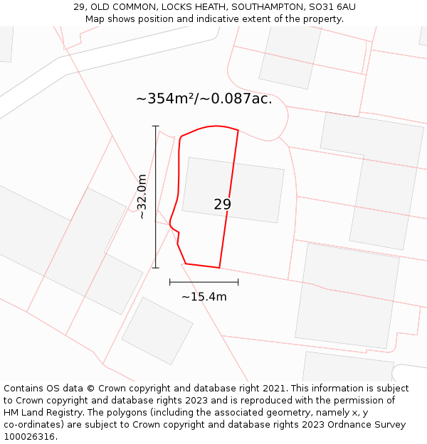 29, OLD COMMON, LOCKS HEATH, SOUTHAMPTON, SO31 6AU: Plot and title map