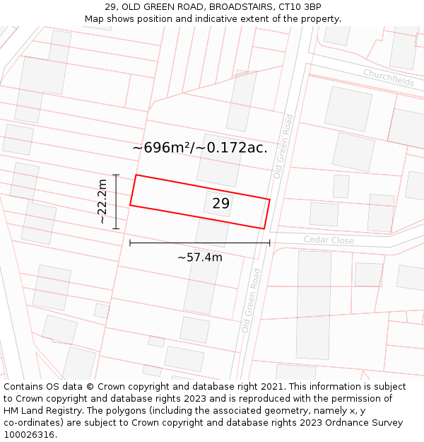 29, OLD GREEN ROAD, BROADSTAIRS, CT10 3BP: Plot and title map