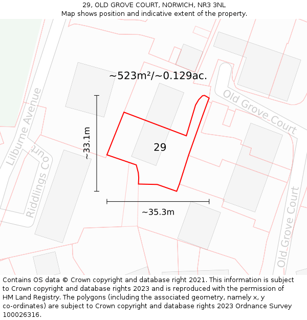 29, OLD GROVE COURT, NORWICH, NR3 3NL: Plot and title map