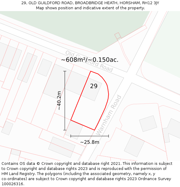 29, OLD GUILDFORD ROAD, BROADBRIDGE HEATH, HORSHAM, RH12 3JY: Plot and title map