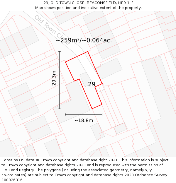 29, OLD TOWN CLOSE, BEACONSFIELD, HP9 1LF: Plot and title map