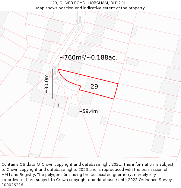 29, OLIVER ROAD, HORSHAM, RH12 1LH: Plot and title map