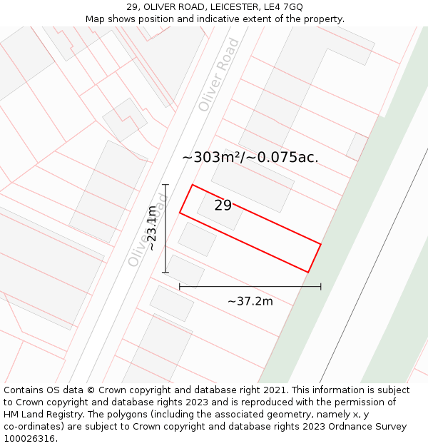 29, OLIVER ROAD, LEICESTER, LE4 7GQ: Plot and title map