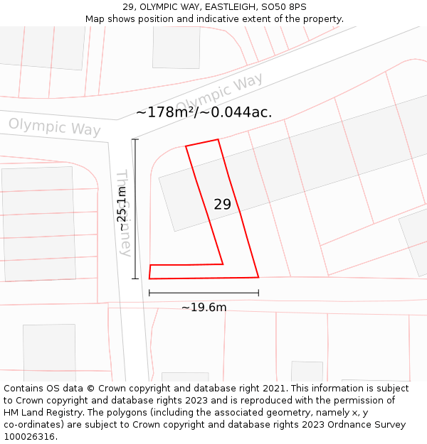 29, OLYMPIC WAY, EASTLEIGH, SO50 8PS: Plot and title map