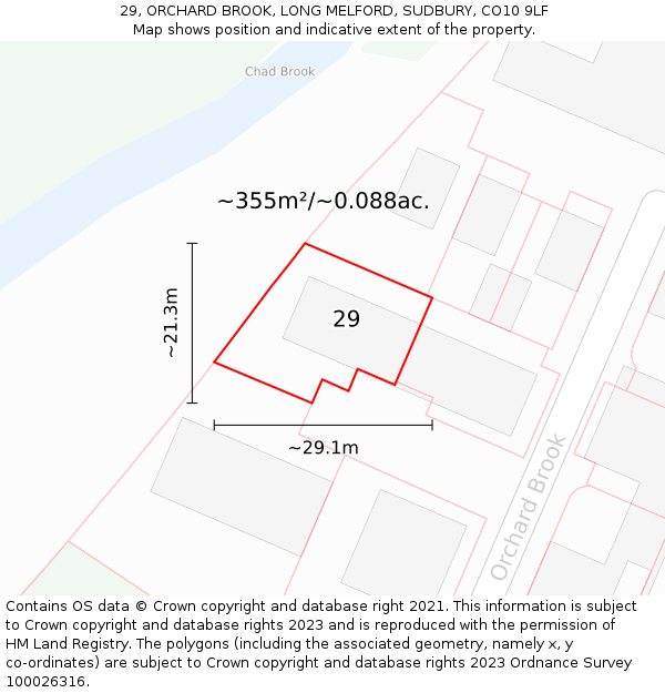 29, ORCHARD BROOK, LONG MELFORD, SUDBURY, CO10 9LF: Plot and title map