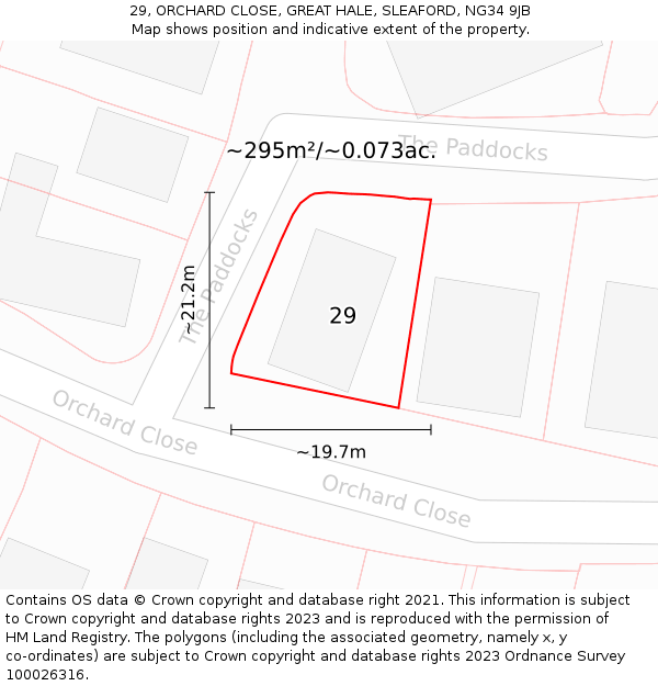 29, ORCHARD CLOSE, GREAT HALE, SLEAFORD, NG34 9JB: Plot and title map