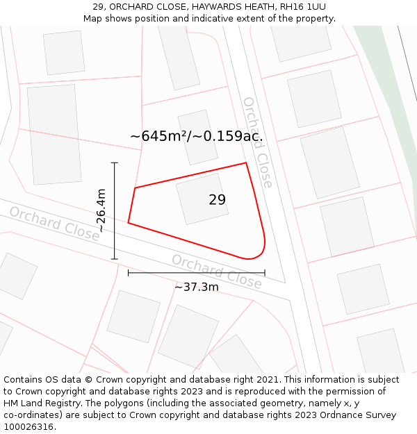 29, ORCHARD CLOSE, HAYWARDS HEATH, RH16 1UU: Plot and title map