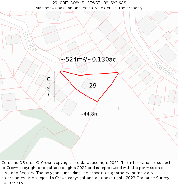 29, ORIEL WAY, SHREWSBURY, SY3 6AS: Plot and title map