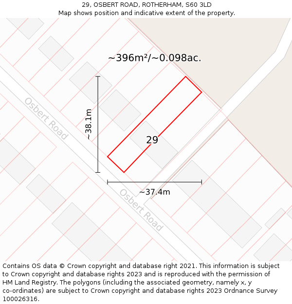 29, OSBERT ROAD, ROTHERHAM, S60 3LD: Plot and title map