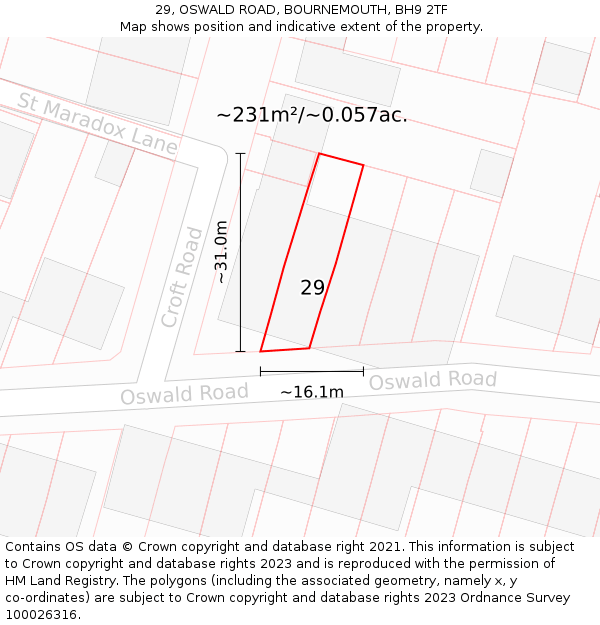 29, OSWALD ROAD, BOURNEMOUTH, BH9 2TF: Plot and title map