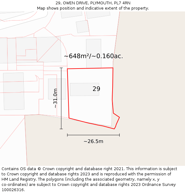 29, OWEN DRIVE, PLYMOUTH, PL7 4RN: Plot and title map