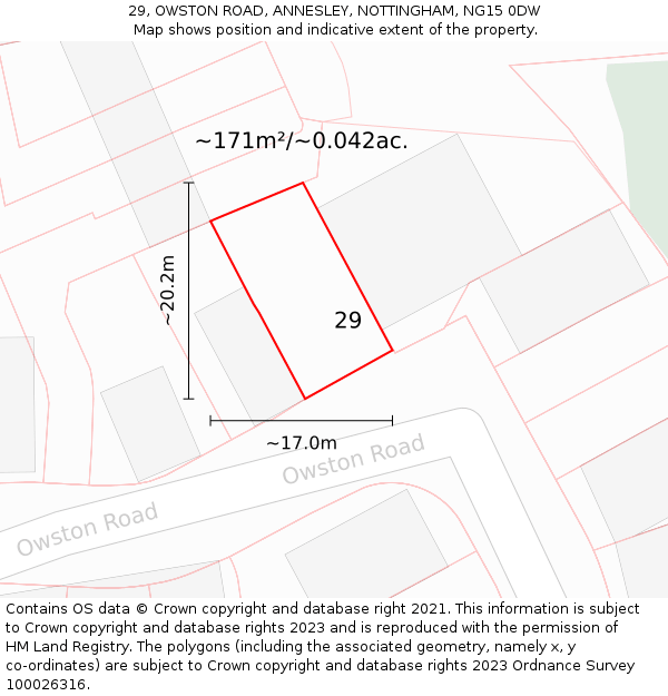 29, OWSTON ROAD, ANNESLEY, NOTTINGHAM, NG15 0DW: Plot and title map