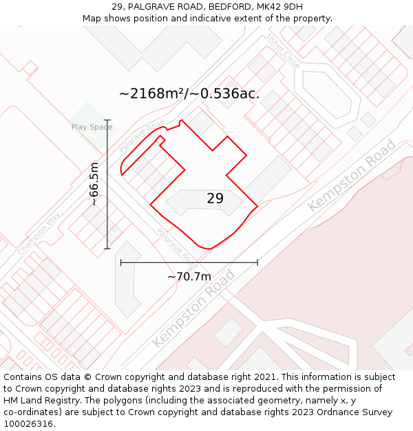 29, PALGRAVE ROAD, BEDFORD, MK42 9DH: Plot and title map