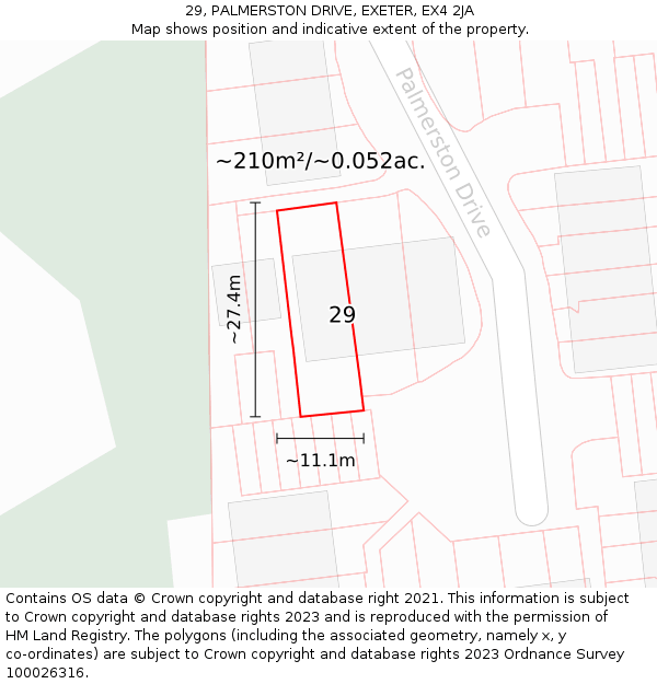 29, PALMERSTON DRIVE, EXETER, EX4 2JA: Plot and title map