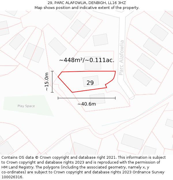 29, PARC ALAFOWLIA, DENBIGH, LL16 3HZ: Plot and title map