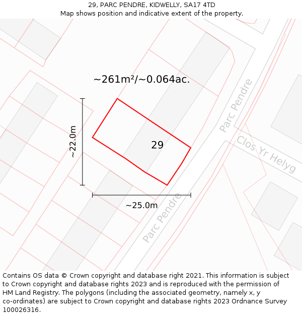 29, PARC PENDRE, KIDWELLY, SA17 4TD: Plot and title map