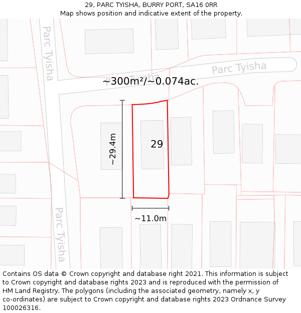 29, PARC TYISHA, BURRY PORT, SA16 0RR: Plot and title map