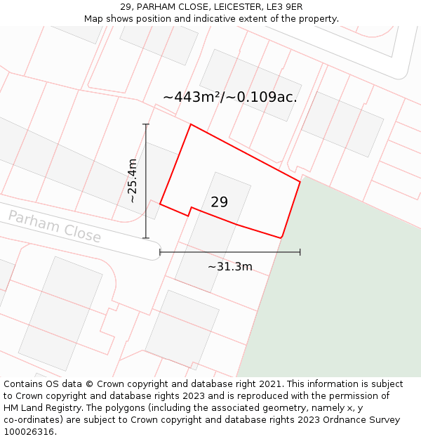 29, PARHAM CLOSE, LEICESTER, LE3 9ER: Plot and title map