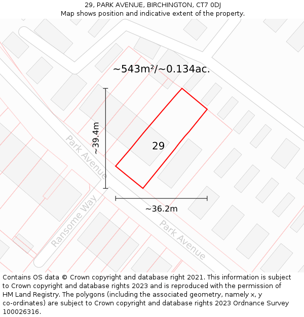 29, PARK AVENUE, BIRCHINGTON, CT7 0DJ: Plot and title map