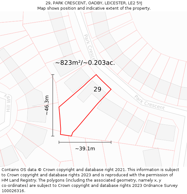 29, PARK CRESCENT, OADBY, LEICESTER, LE2 5YJ: Plot and title map