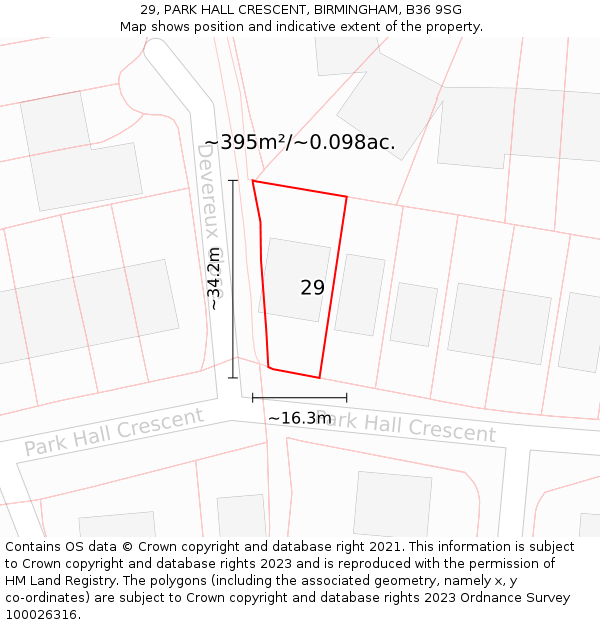 29, PARK HALL CRESCENT, BIRMINGHAM, B36 9SG: Plot and title map