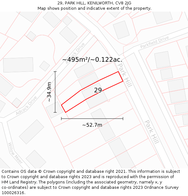 29, PARK HILL, KENILWORTH, CV8 2JG: Plot and title map