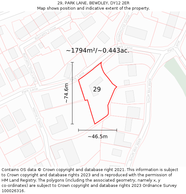 29, PARK LANE, BEWDLEY, DY12 2ER: Plot and title map