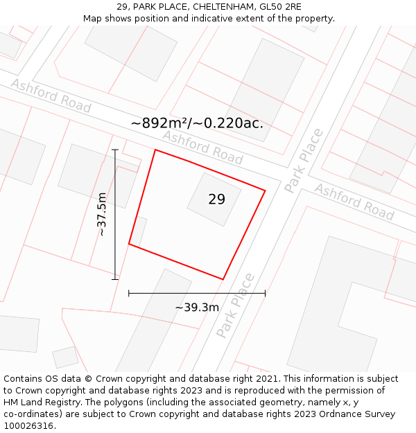 29, PARK PLACE, CHELTENHAM, GL50 2RE: Plot and title map