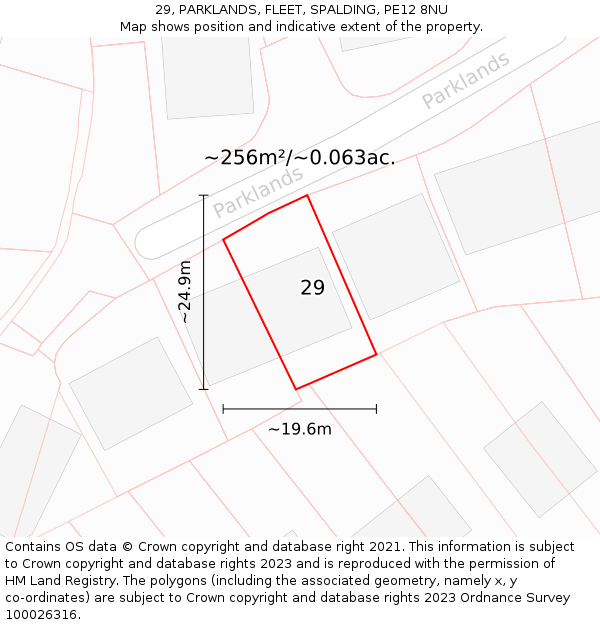 29, PARKLANDS, FLEET, SPALDING, PE12 8NU: Plot and title map