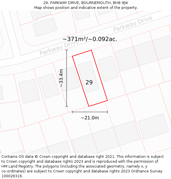 29, PARKWAY DRIVE, BOURNEMOUTH, BH8 9JW: Plot and title map