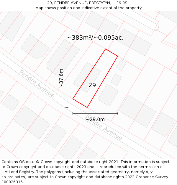 29, PENDRE AVENUE, PRESTATYN, LL19 9SH: Plot and title map