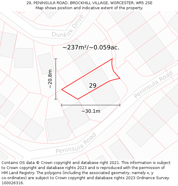 29, PENINSULA ROAD, BROCKHILL VILLAGE, WORCESTER, WR5 2SE: Plot and title map