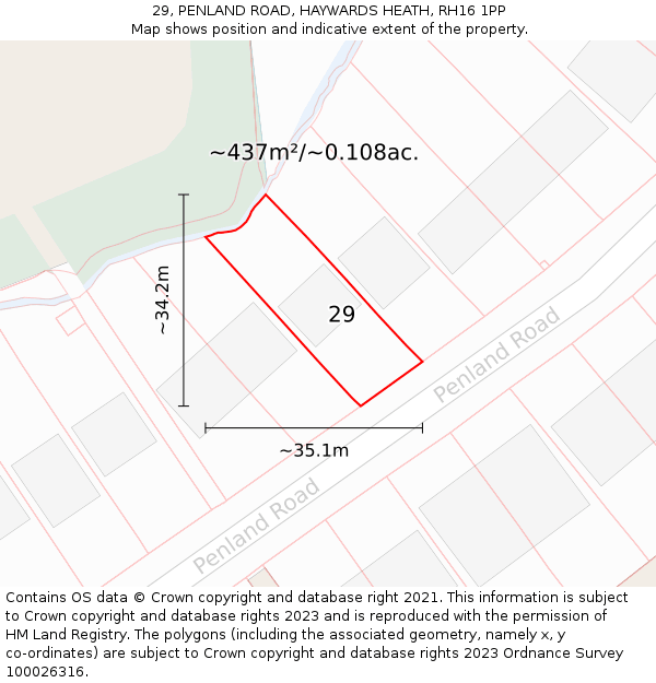 29, PENLAND ROAD, HAYWARDS HEATH, RH16 1PP: Plot and title map