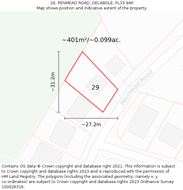 29, PENMEAD ROAD, DELABOLE, PL33 9AP: Plot and title map